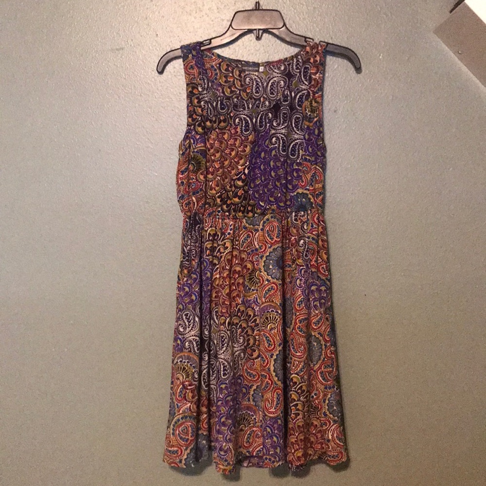 Multicolored midi a-line dress with pockets